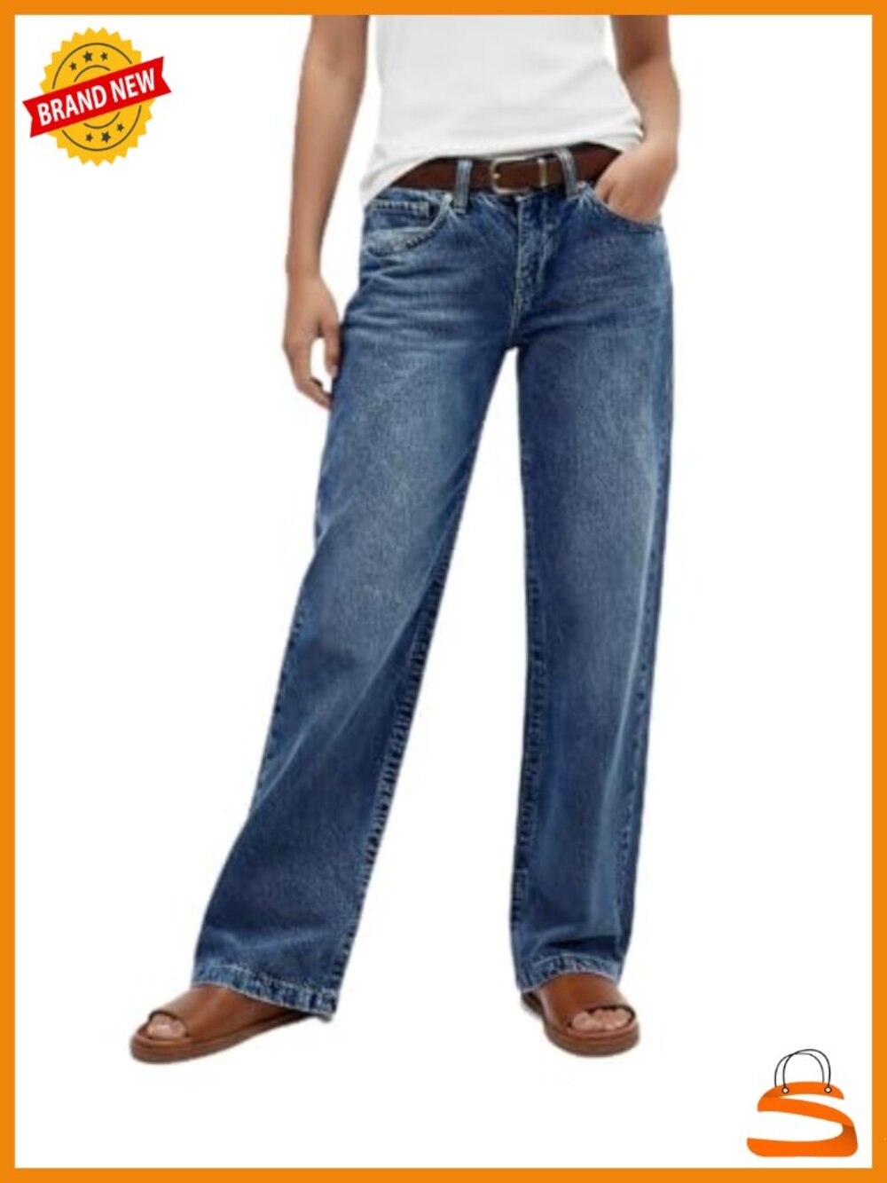 Mid Rise Wide Leg Baggy Boyfriend Jeans Stretch Fabric Relaxed Fit Casual